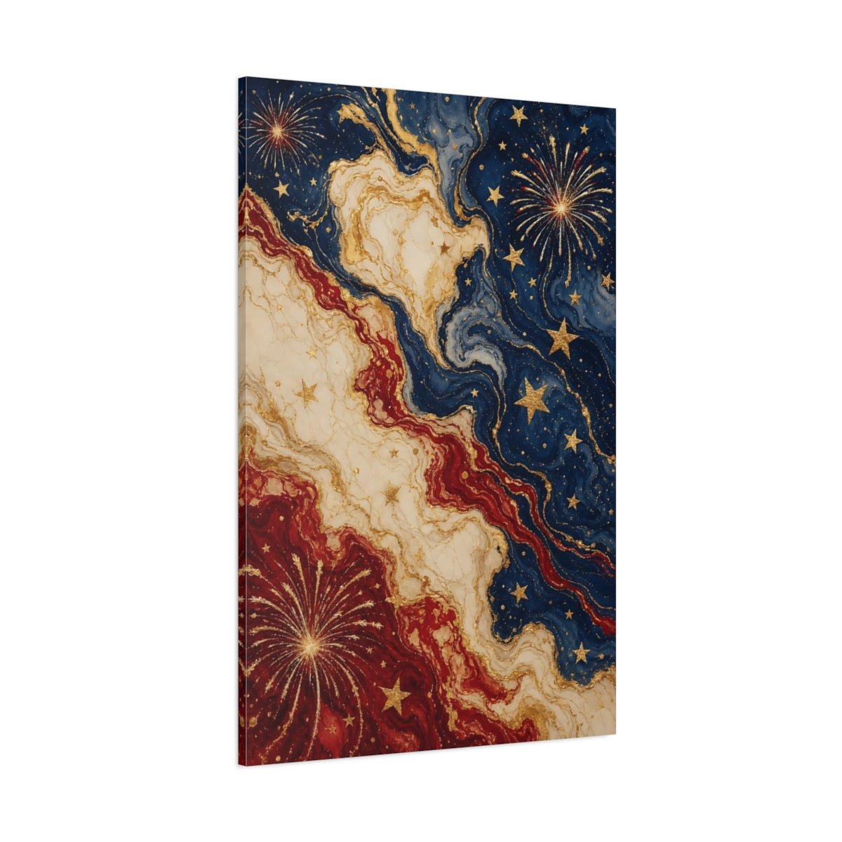 Abstract Fireworks Stars Red White Blue Canvas Wall Art Print – Living Room Decor, Above Console Table - YesArtYes