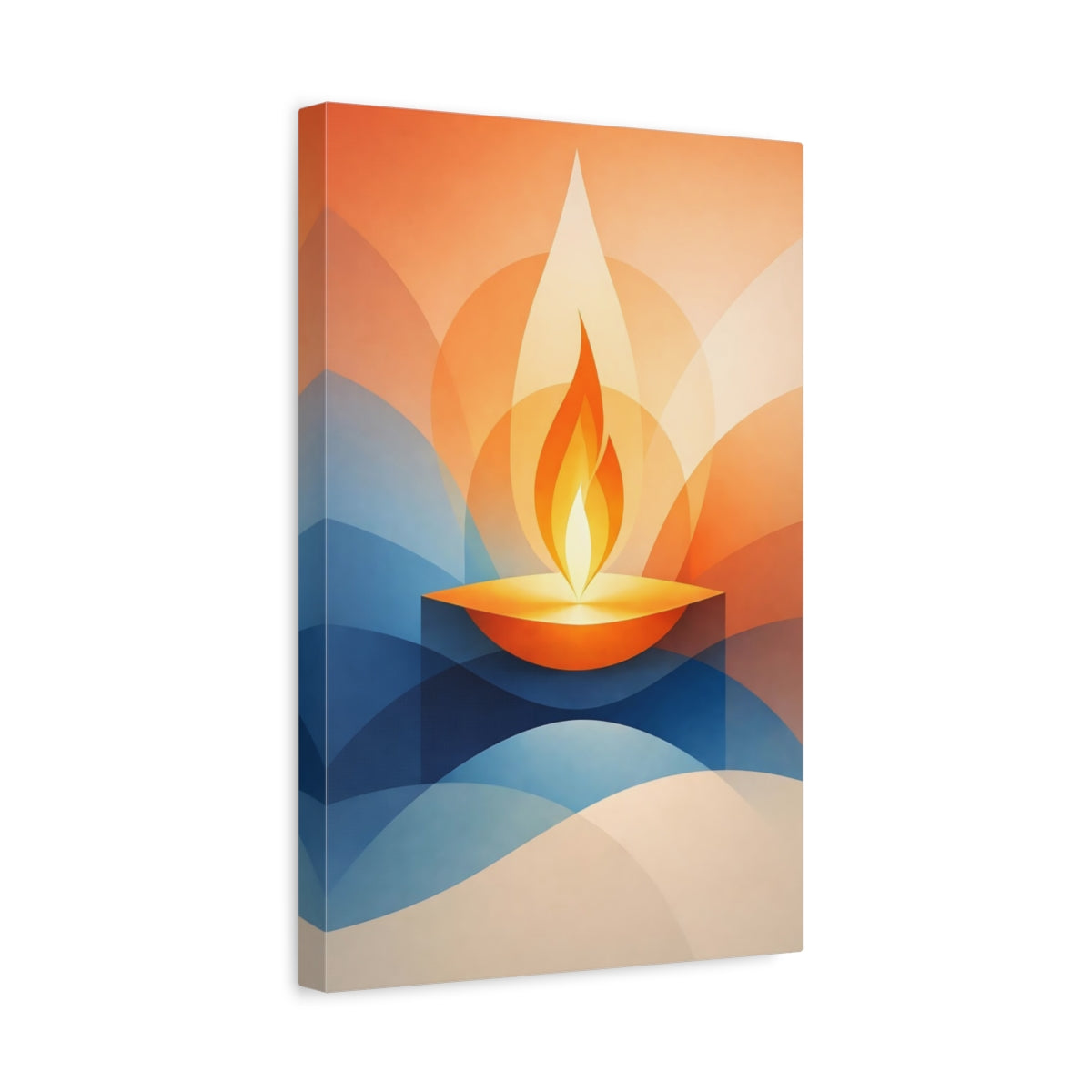Side Mockup 4. Abstract Abstract Flame Orange Blue Abstract shown as stretched canvas wall art