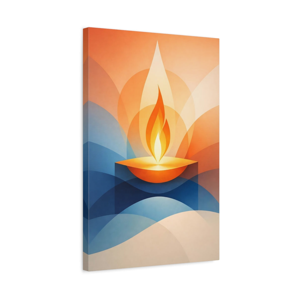 Side Mockup 3. Abstract Abstract Flame Orange Blue Abstract shown as stretched canvas wall art