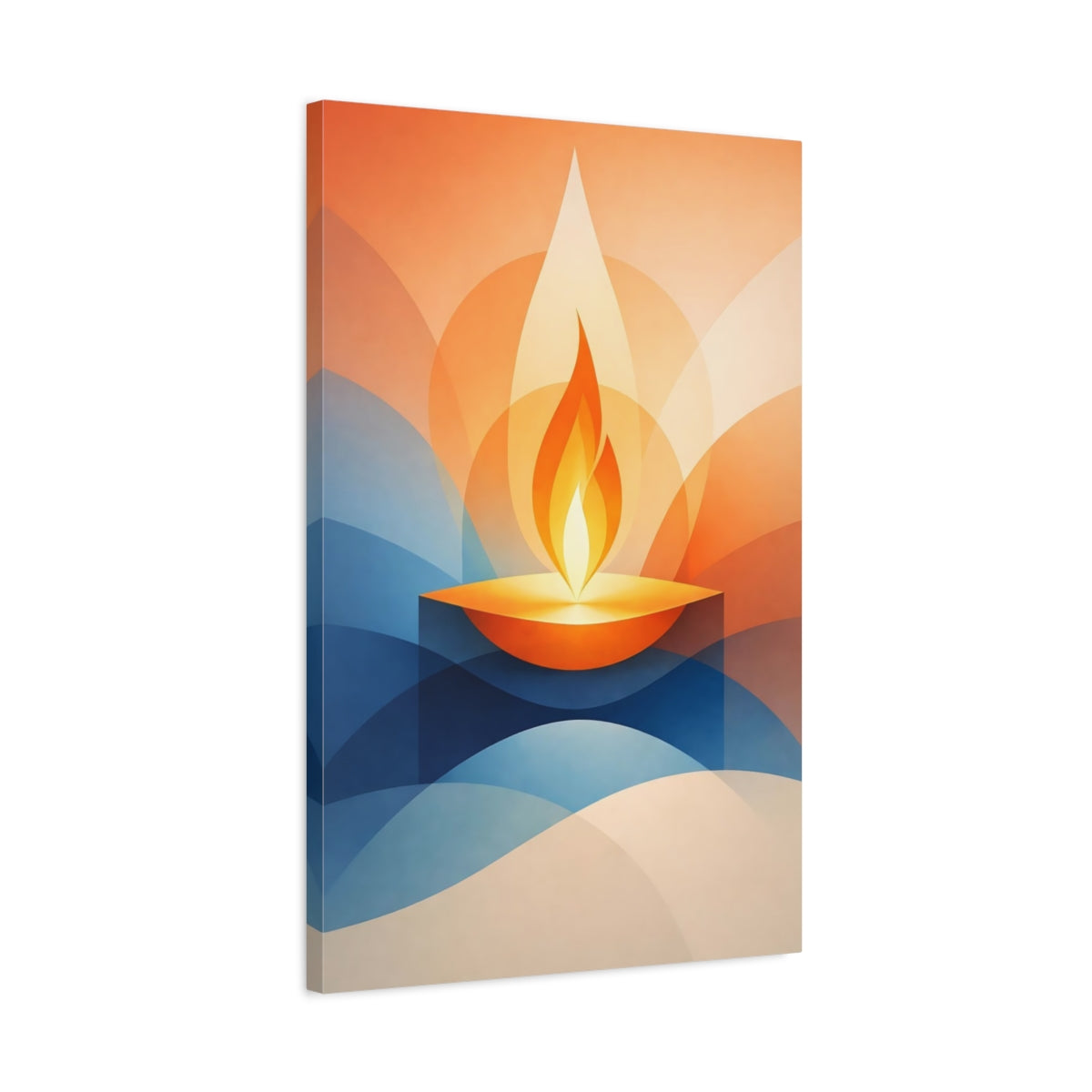Side Mockup 2. Abstract Abstract Flame Orange Blue Abstract shown as stretched canvas wall art