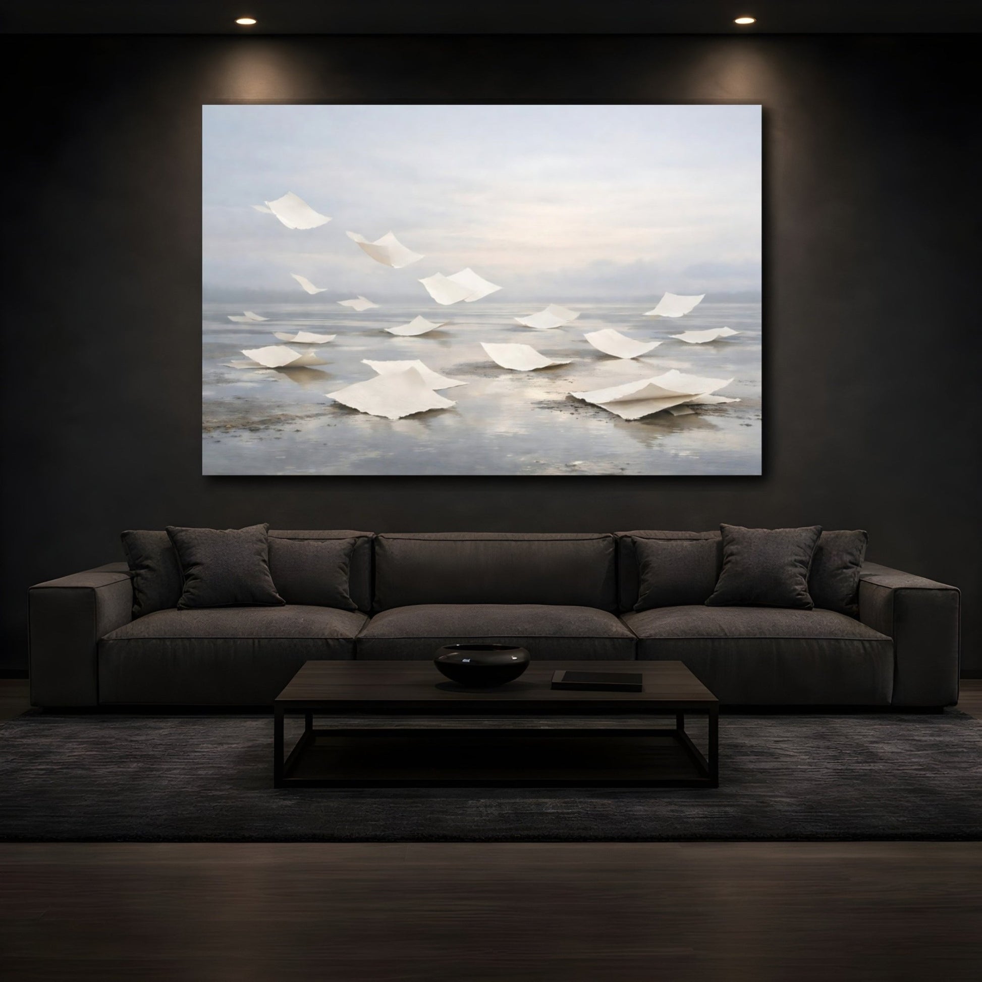 Abstract Floating Paper Ethereal Grey - Canvas Wall Art Print - YesArtYes