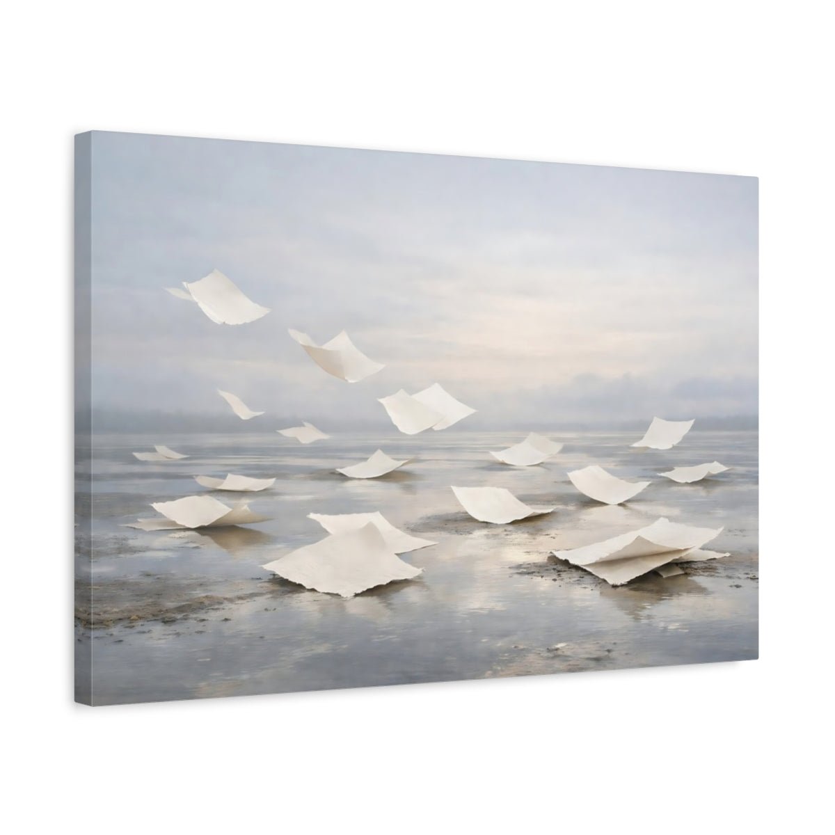 Abstract Floating Paper Ethereal Grey - Canvas Wall Art Print - YesArtYes