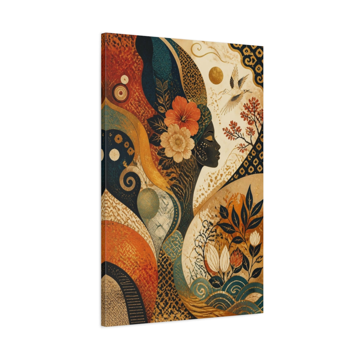 Main Mockup. Abstract Floral Woman Profile shown as canvas print