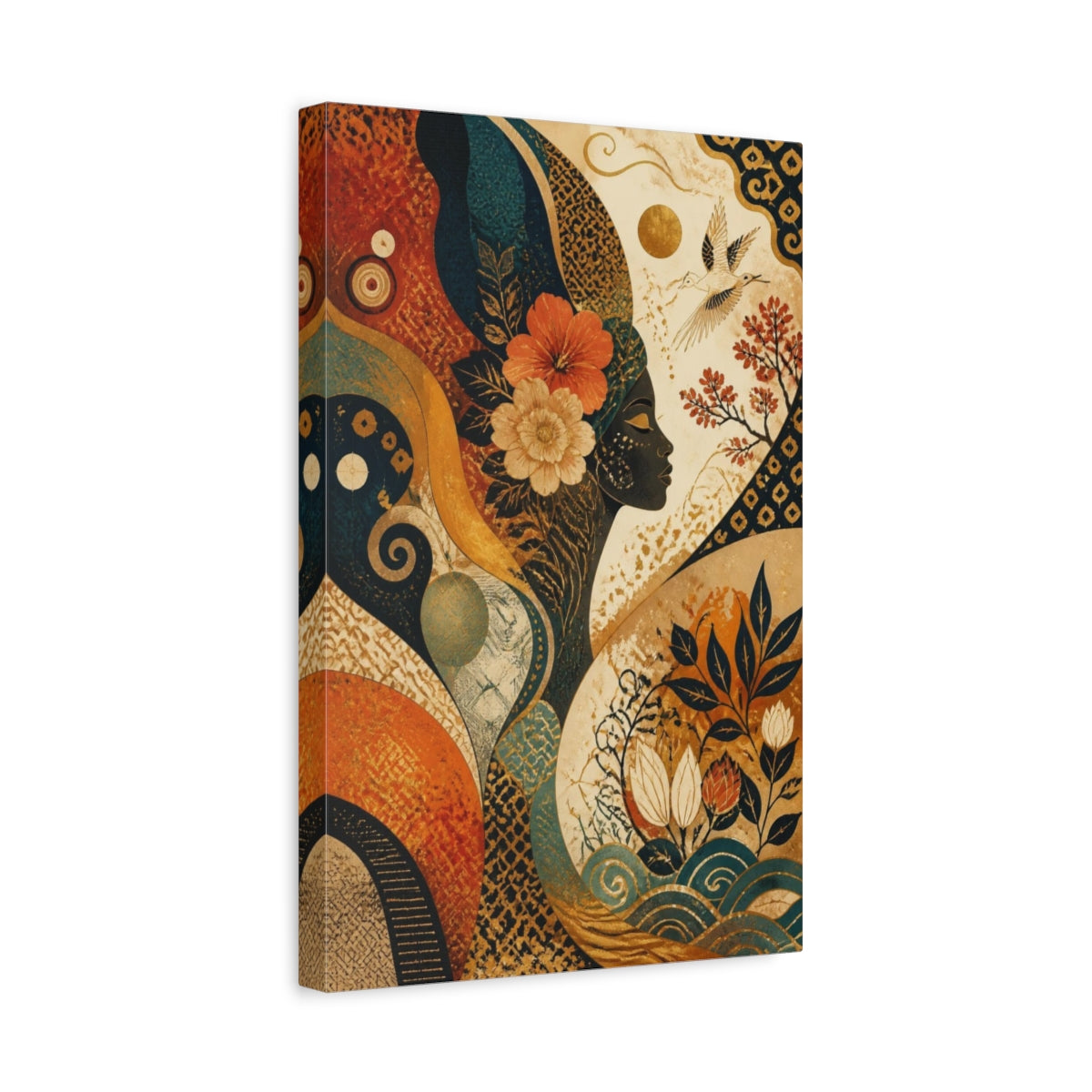 Side Mockup 4. Abstract Floral Woman Profile shown as canvas print