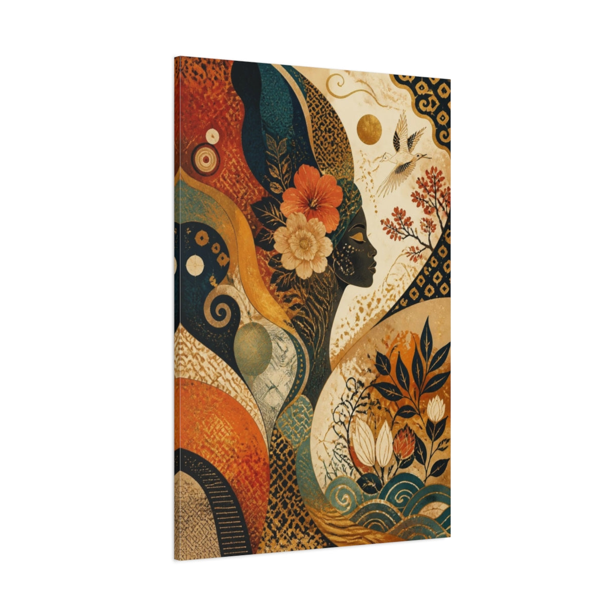 Side Mockup 1. Abstract Floral Woman Profile shown as canvas print
