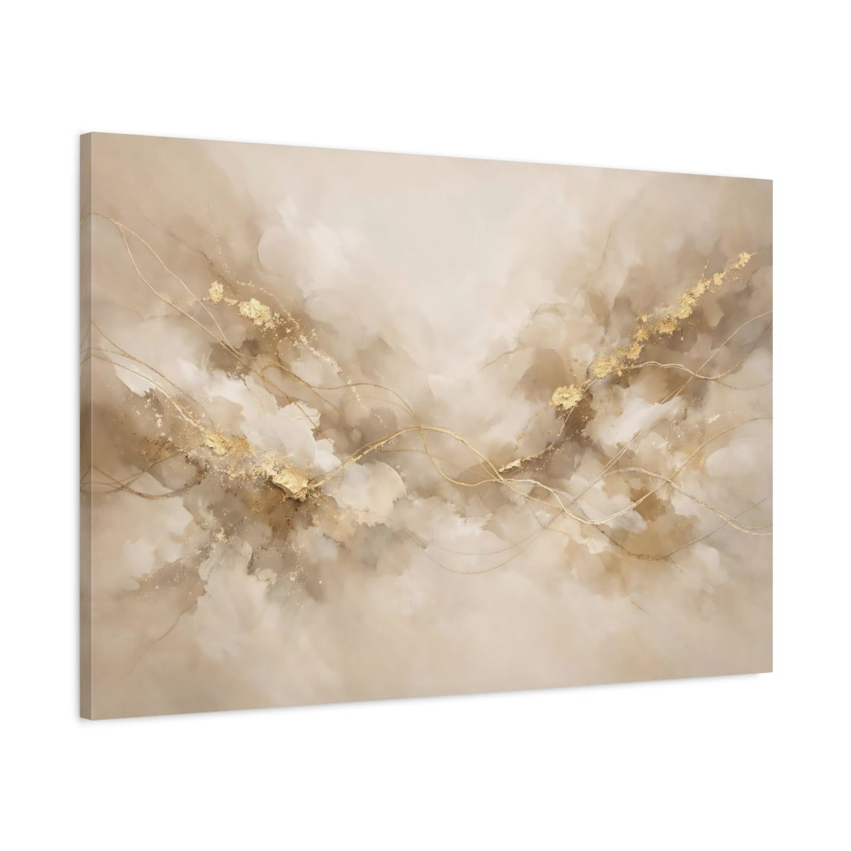 Side Mockup 1. Abstract Abstract Flow Beige Gold Abstract shown as stretched canvas wall art