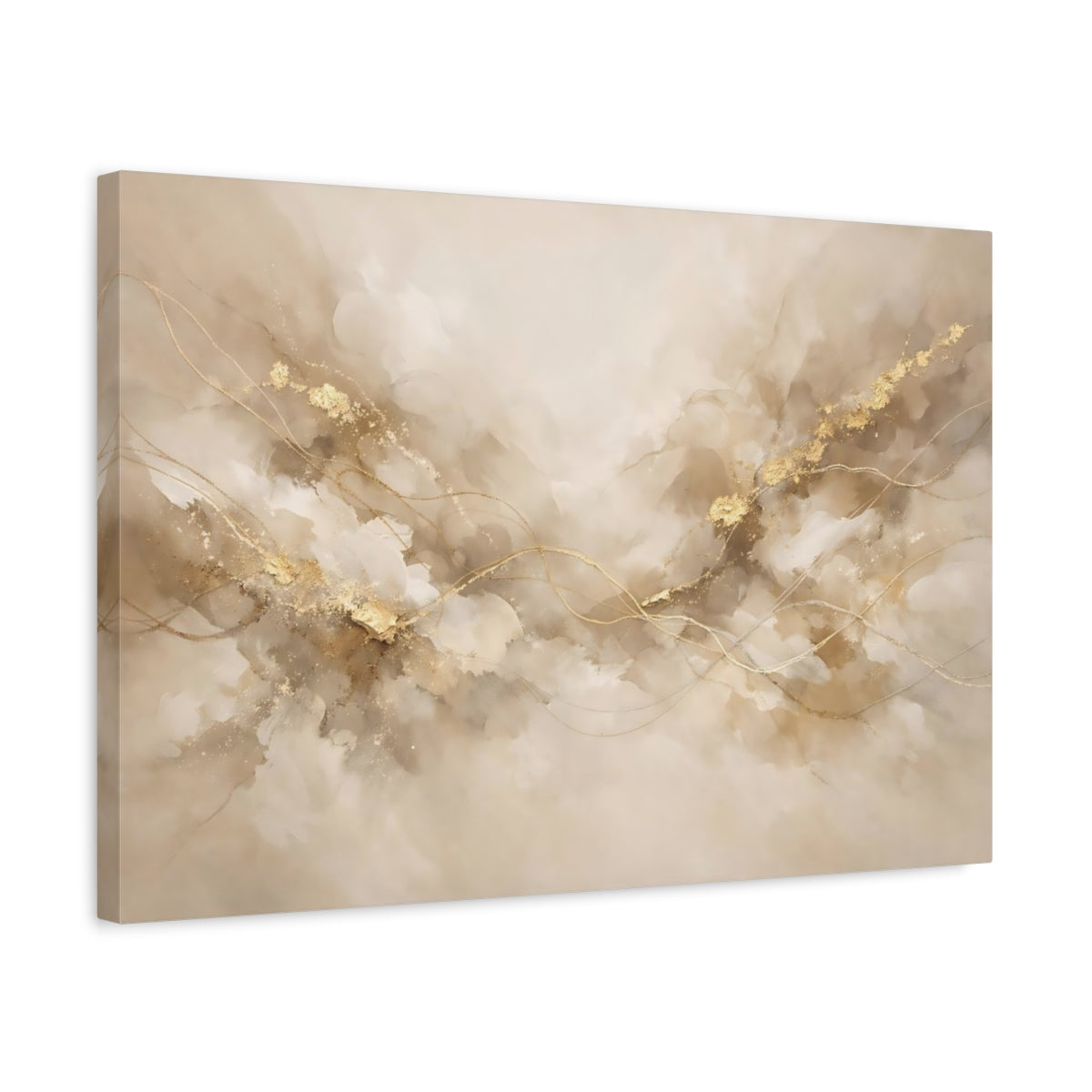 Side Mockup 3. Abstract Abstract Flow Beige Gold Abstract shown as stretched canvas wall art