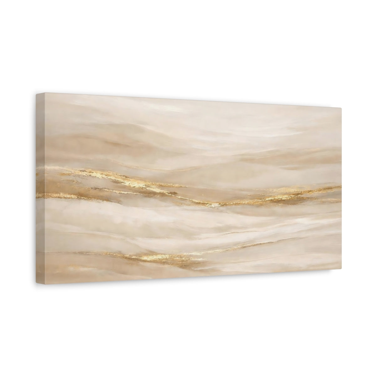 Side Mockup 3. Abstract Abstract Flow Beige Gold Abstract shown as stretched canvas wall art