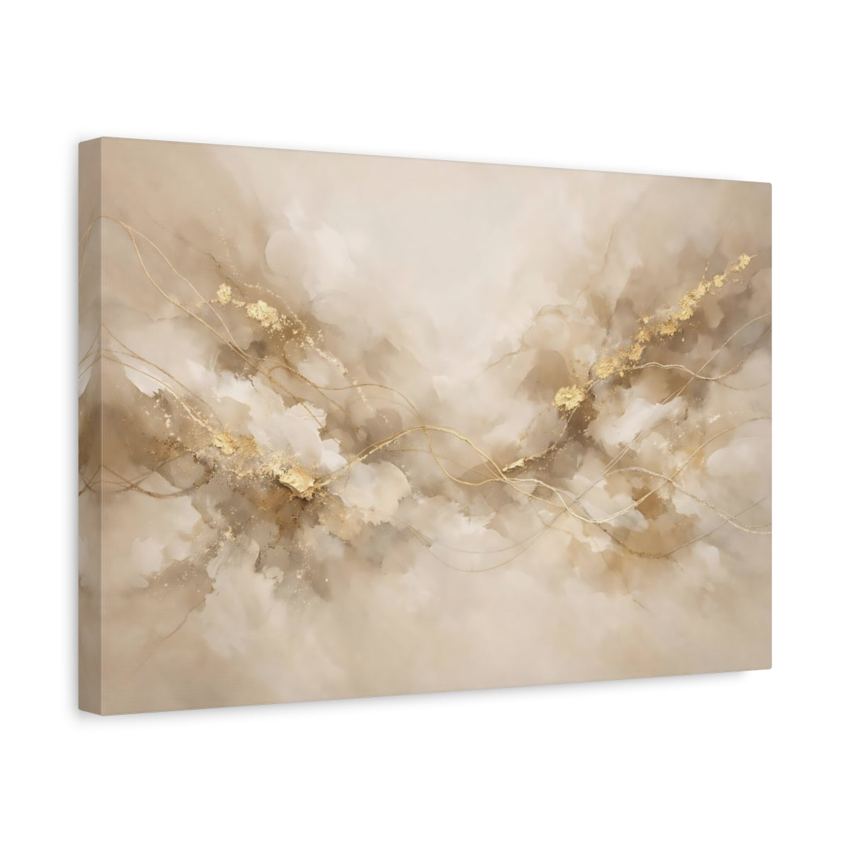 Side Mockup 4. Abstract Abstract Flow Beige Gold Abstract shown as stretched canvas wall art