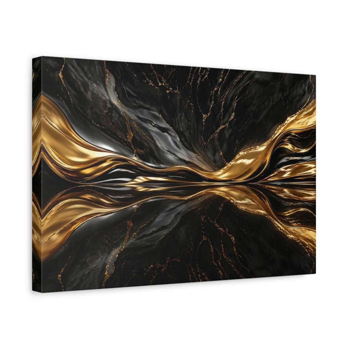 Side Mockup 4. Abstract Abstract Flow Black And Gold Abstract shown as stretched canvas wall art