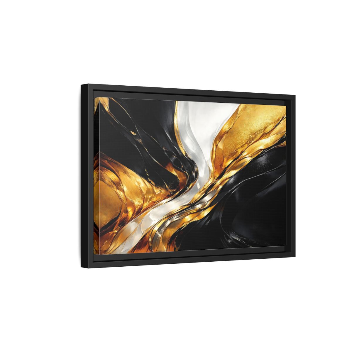 Side Mockup 6. Abstract Abstract Flow Black Gold Abstract shown as stretched canvas wall art