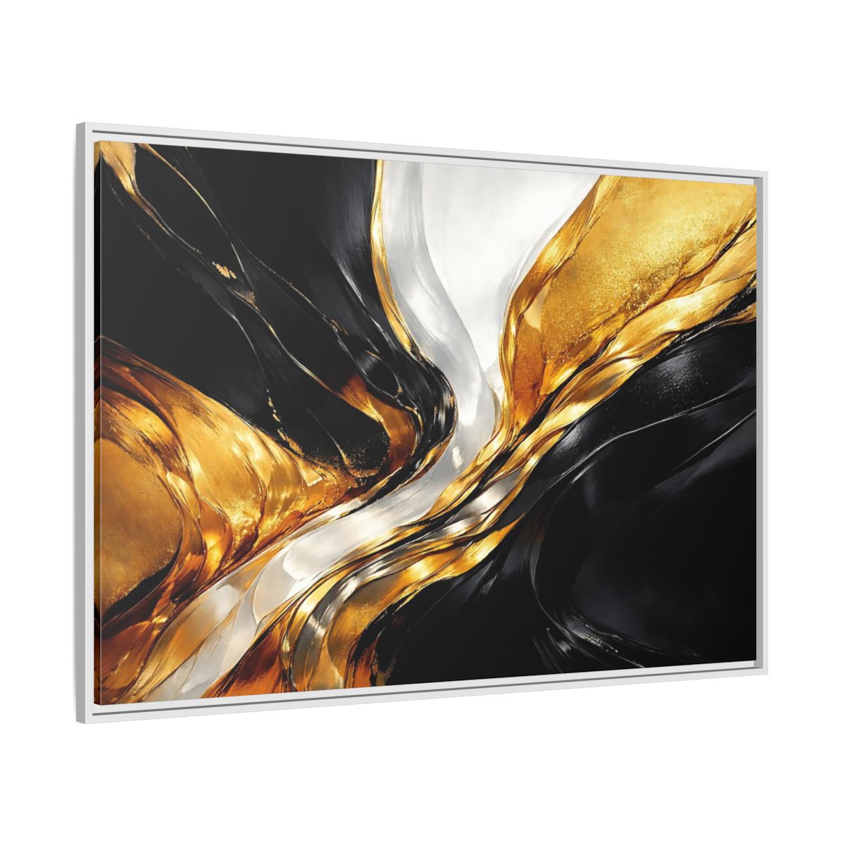 Side Mockup 7. Abstract Abstract Flow Black Gold Abstract shown as stretched canvas wall art