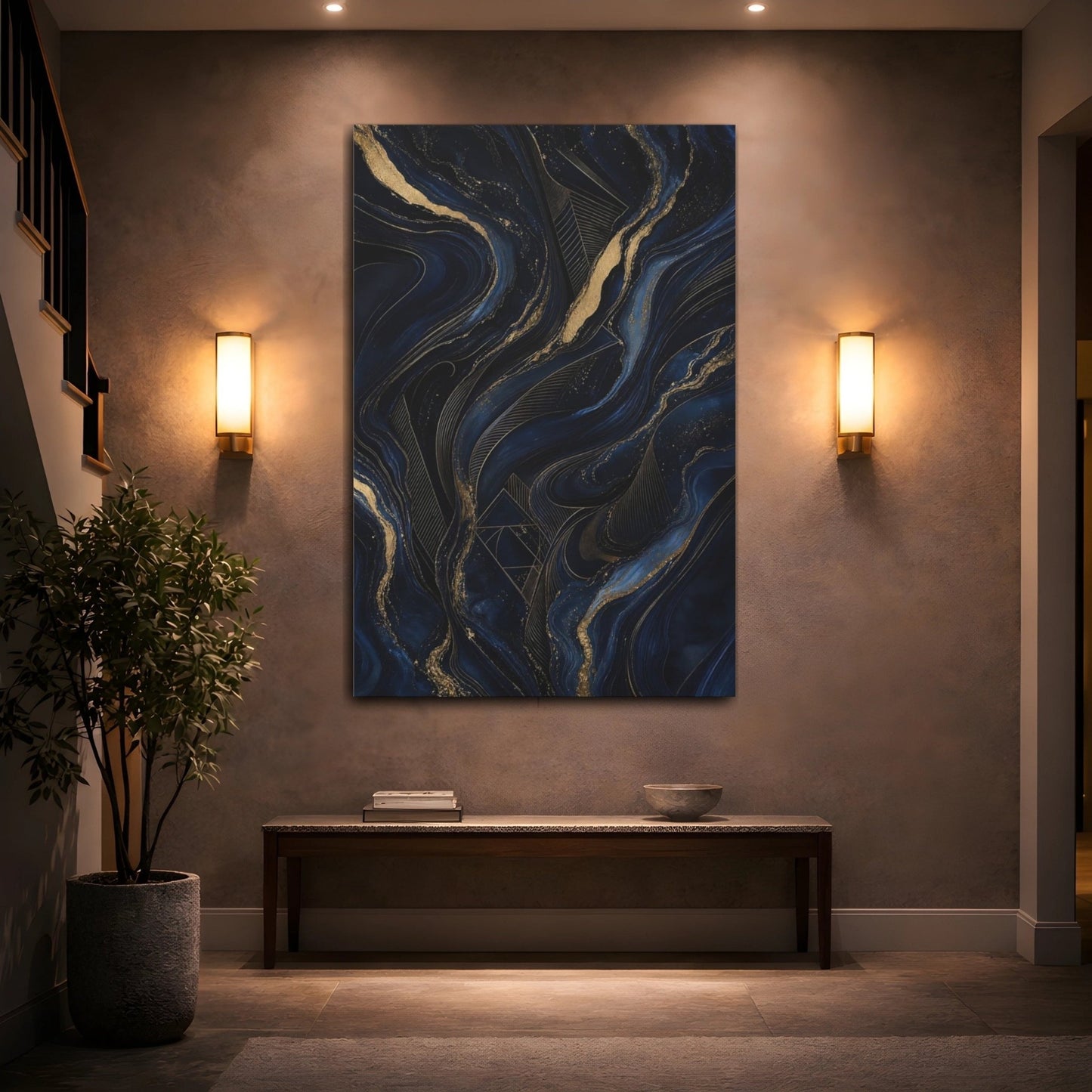 Abstract Flow Blue And Gold Canvas Wall Art Print – Living Room, Above Sofa - YesArtYes