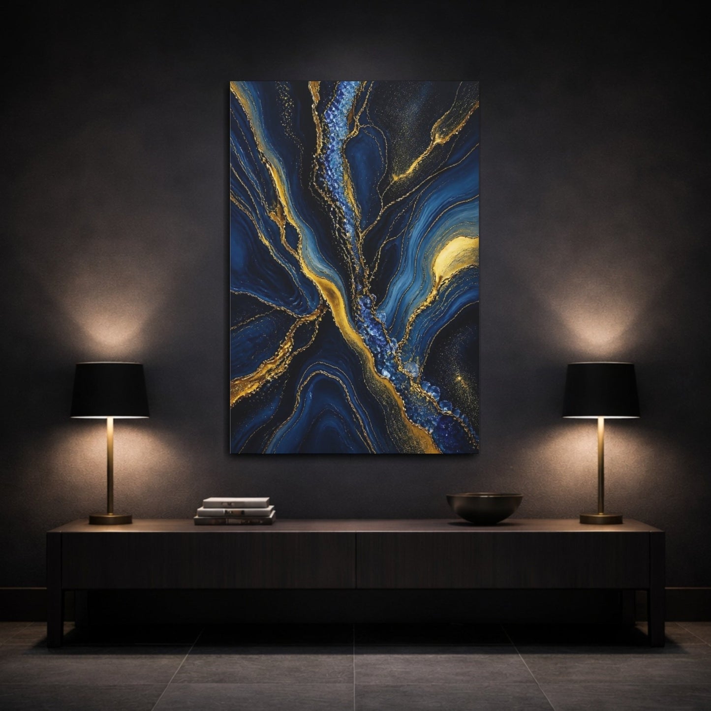 Abstract Flow Blue And Gold Canvas Wall Art Print – Living Room, Large - YesArtYes