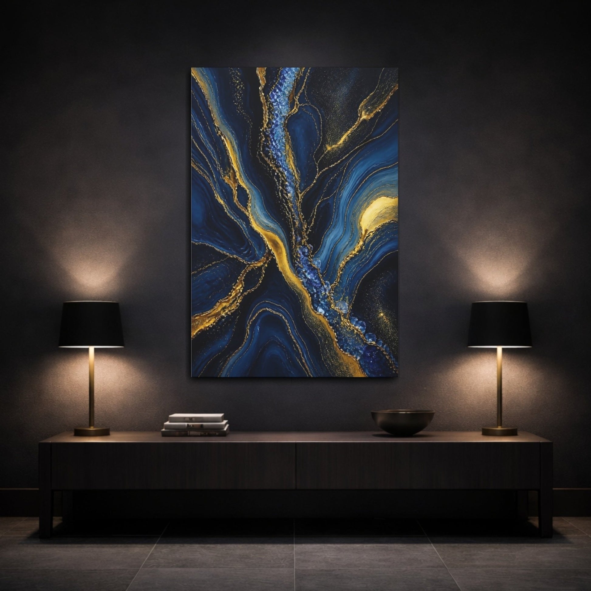 Abstract Flow Blue And Gold Canvas Wall Art Print – Living Room, Large - YesArtYes