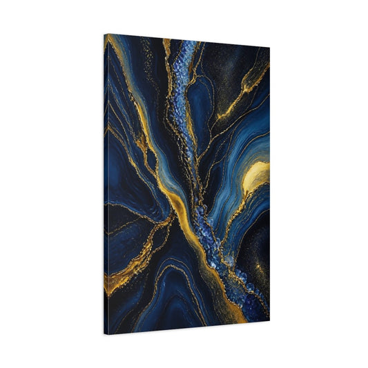 Abstract Flow Blue And Gold Canvas Wall Art Print – Living Room, Large - YesArtYes