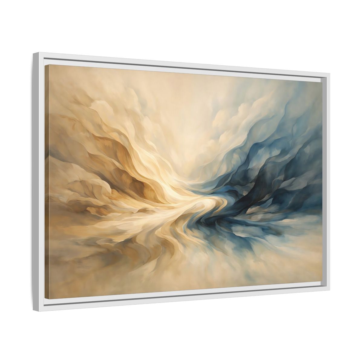 Side Mockup 10. Abstract Abstract Flow Blue And Gold Abstract shown as stretched canvas wall art