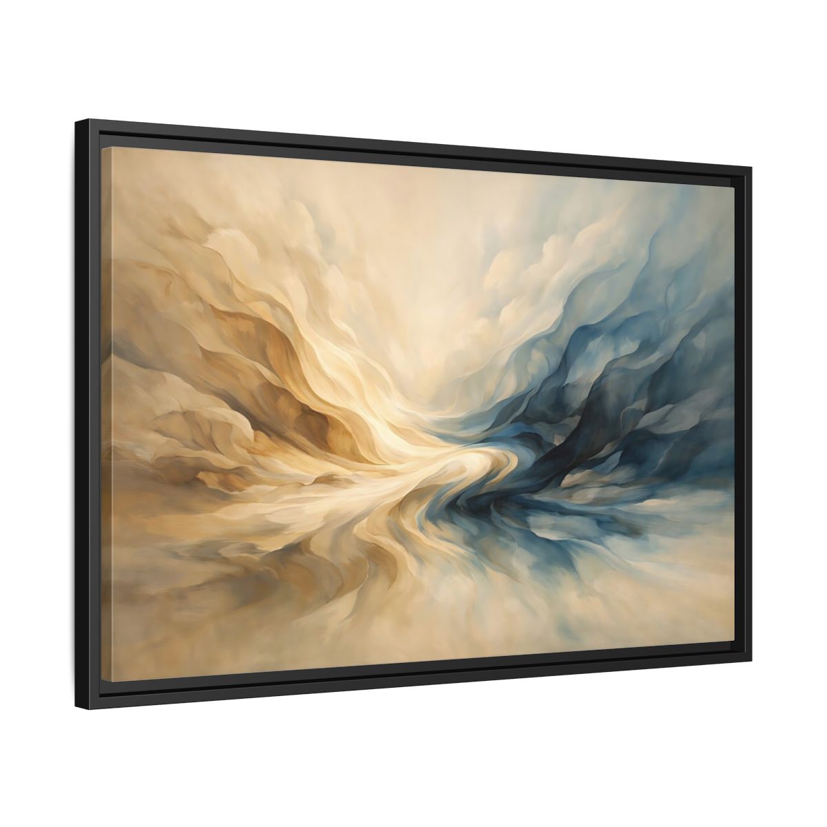 Side Mockup 14. Abstract Abstract Flow Blue And Gold Abstract shown as stretched canvas wall art