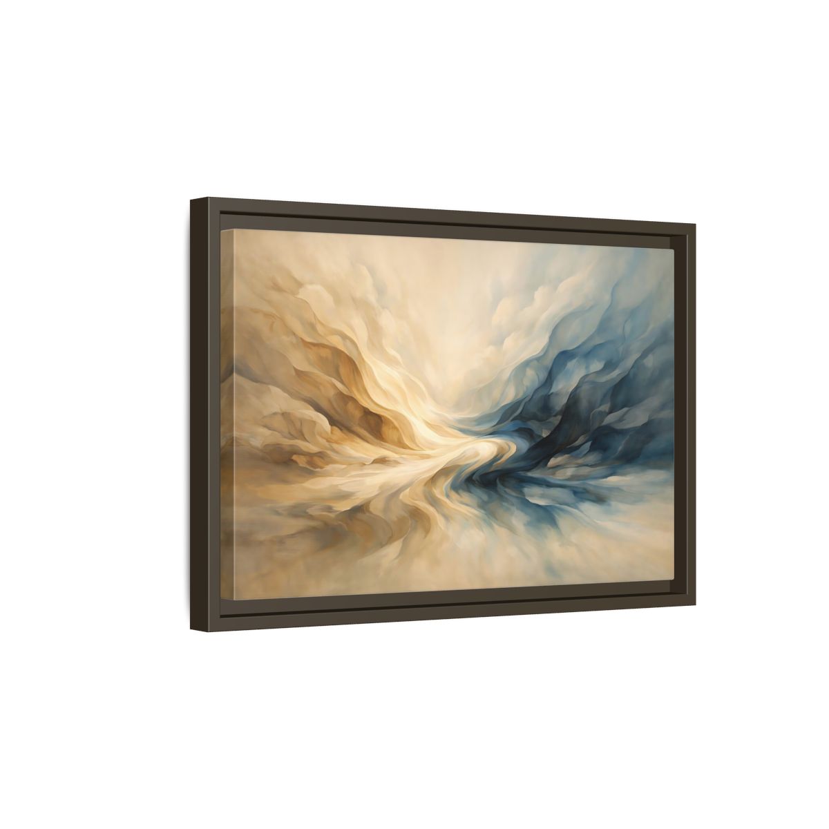 Side Mockup 5. Abstract Abstract Flow Blue And Gold Abstract shown as stretched canvas wall art