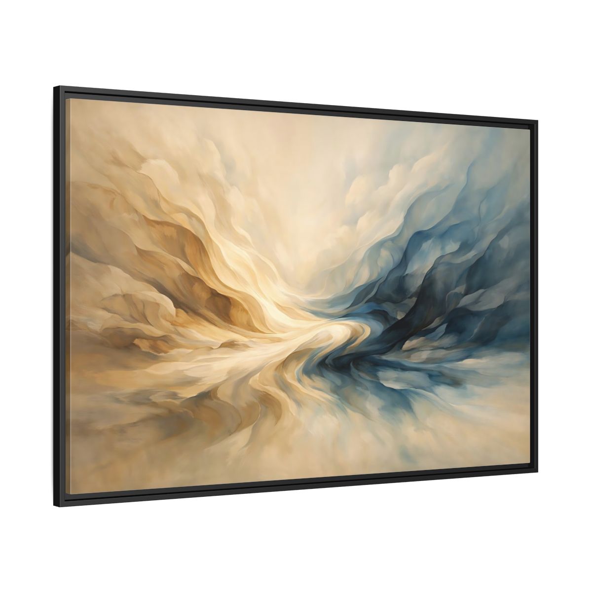 Side Mockup 12. Abstract Abstract Flow Blue And Gold Abstract shown as stretched canvas wall art