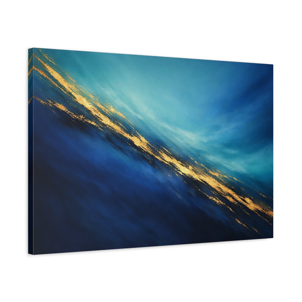 Side Mockup 2. Abstract Abstract Flow Blue Gold Abstract shown as stretched canvas wall art
