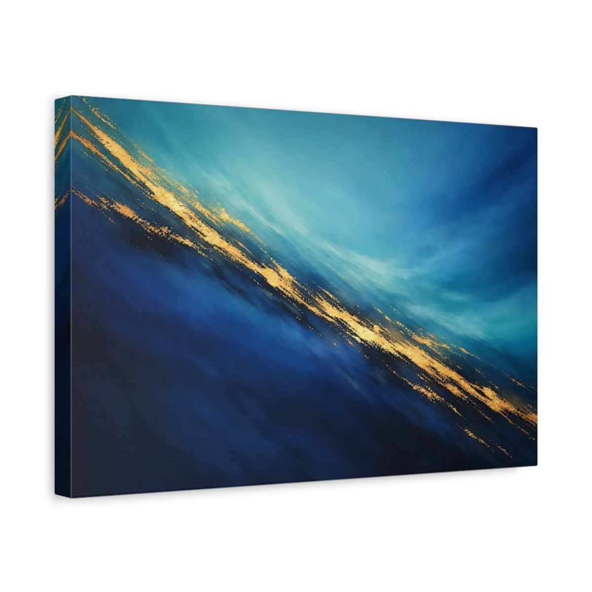 Side Mockup 4. Abstract Abstract Flow Blue Gold Abstract shown as stretched canvas wall art