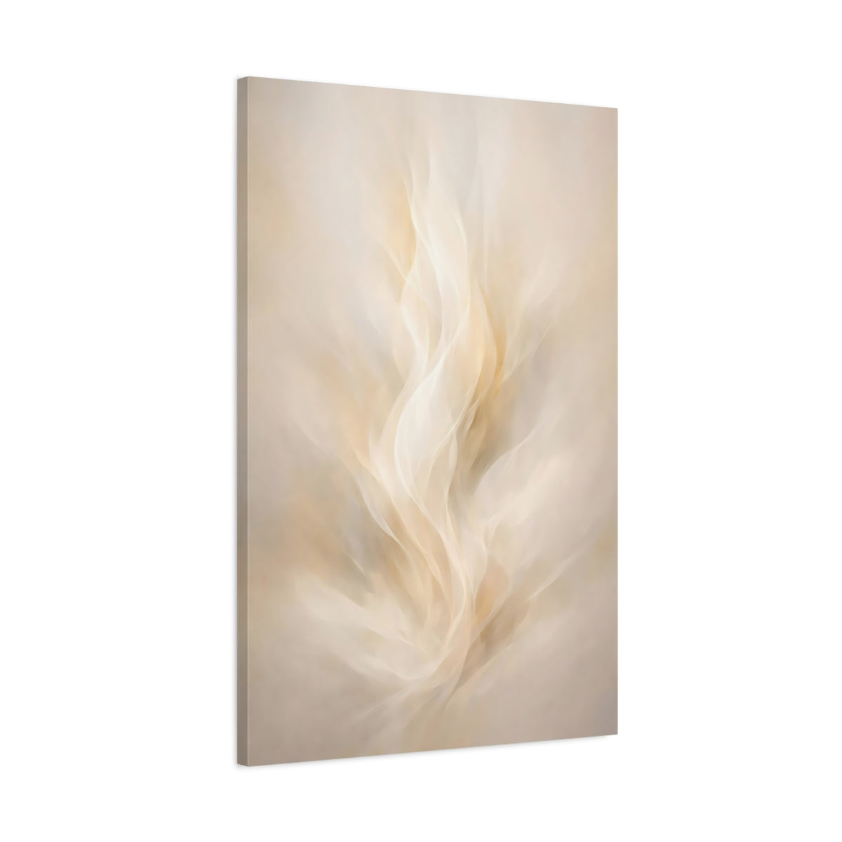 Side Mockup 1. Abstract Abstract Flow Cream And Gold shown as stretched canvas wall art