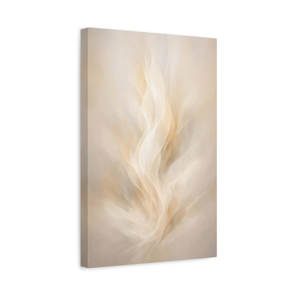 Side Mockup 4. Abstract Abstract Flow Cream And Gold shown as stretched canvas wall art