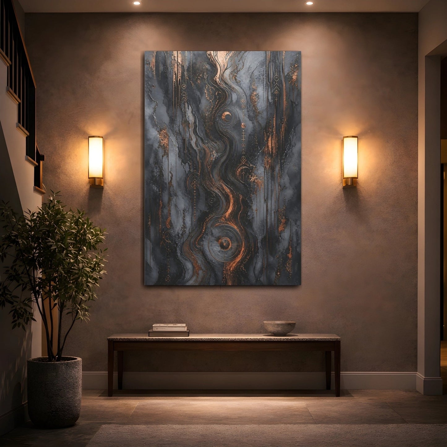 Abstract Flow Dark Grey Copper Canvas Print – Modern Decor for Living Room, Above Sofa - YesArtYes