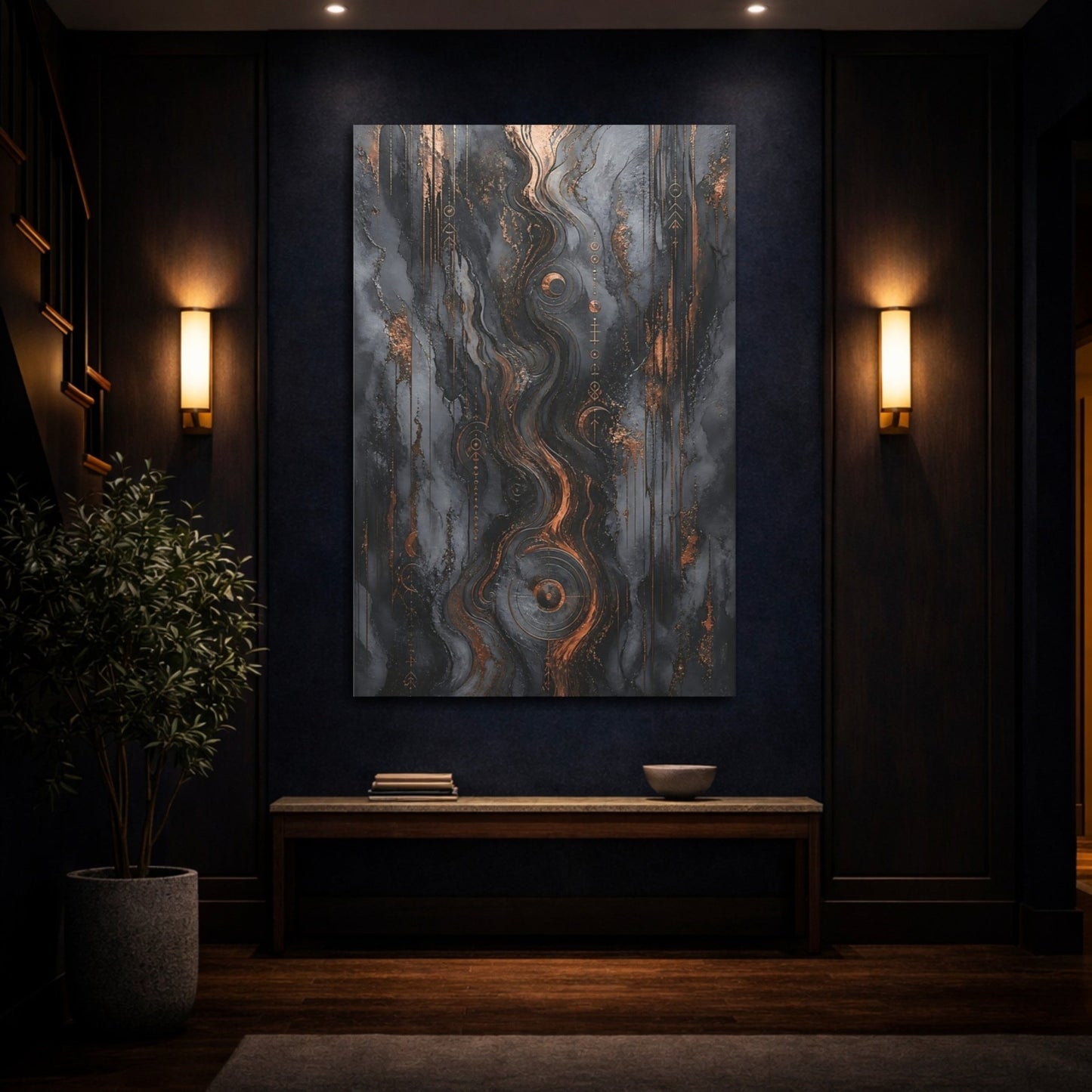Abstract Flow Dark Grey Copper Canvas Print – Modern Decor for Living Room, Above Sofa - YesArtYes