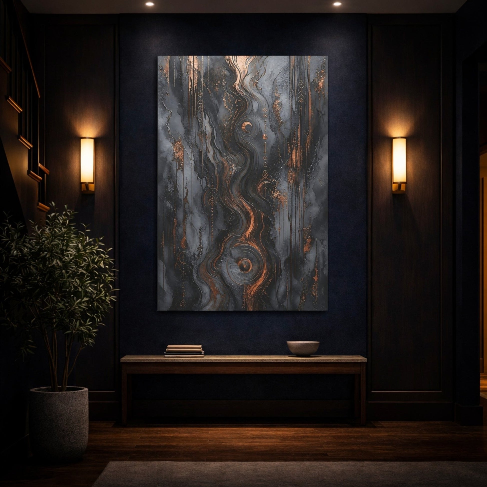 Abstract Flow Dark Grey Copper Canvas Print – Modern Decor for Living Room, Above Sofa - YesArtYes