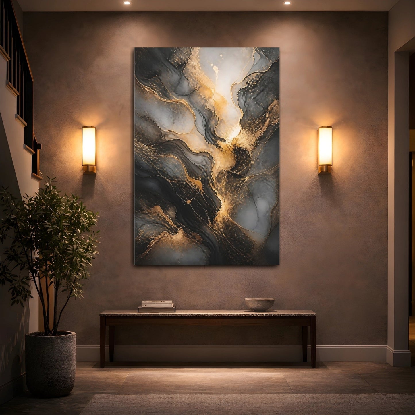 Abstract Flow Gold And Black Canvas Wall Art Print – Living Room Decor, Large - YesArtYes