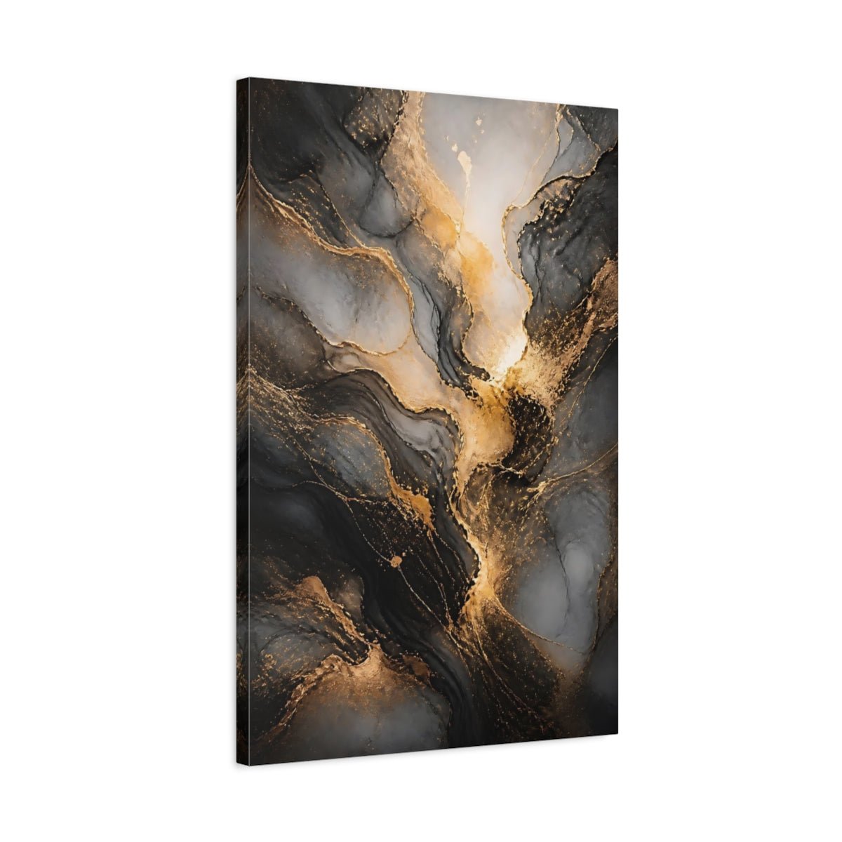 Abstract Flow Gold And Black Canvas Wall Art Print – Living Room Decor, Large - YesArtYes