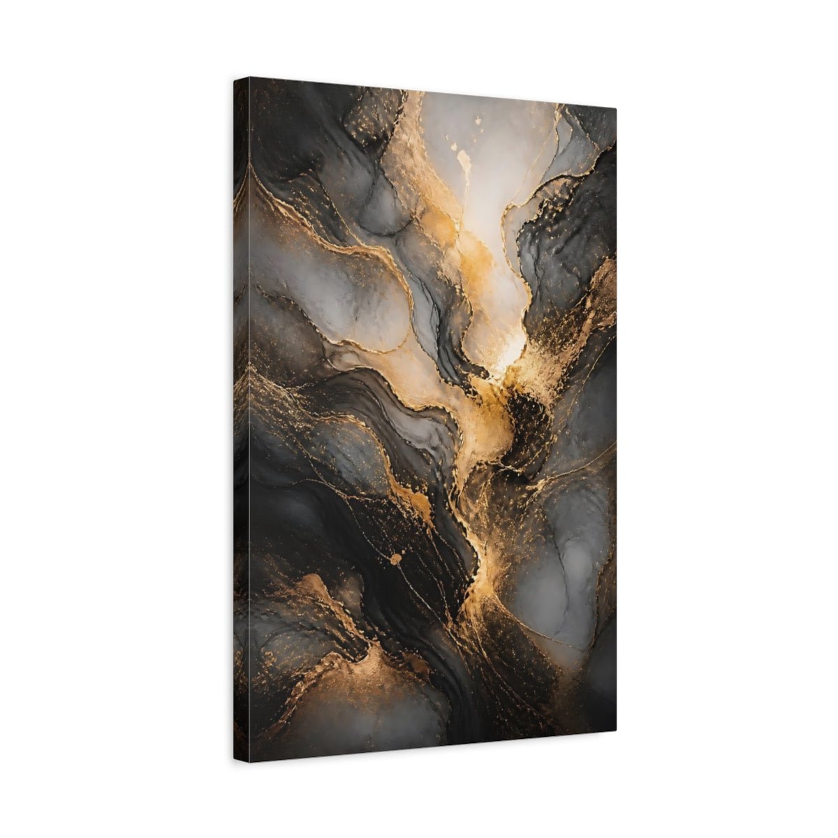 Abstract Flow Gold And Black Canvas Wall Art Print – Living Room Decor, Large - YesArtYes