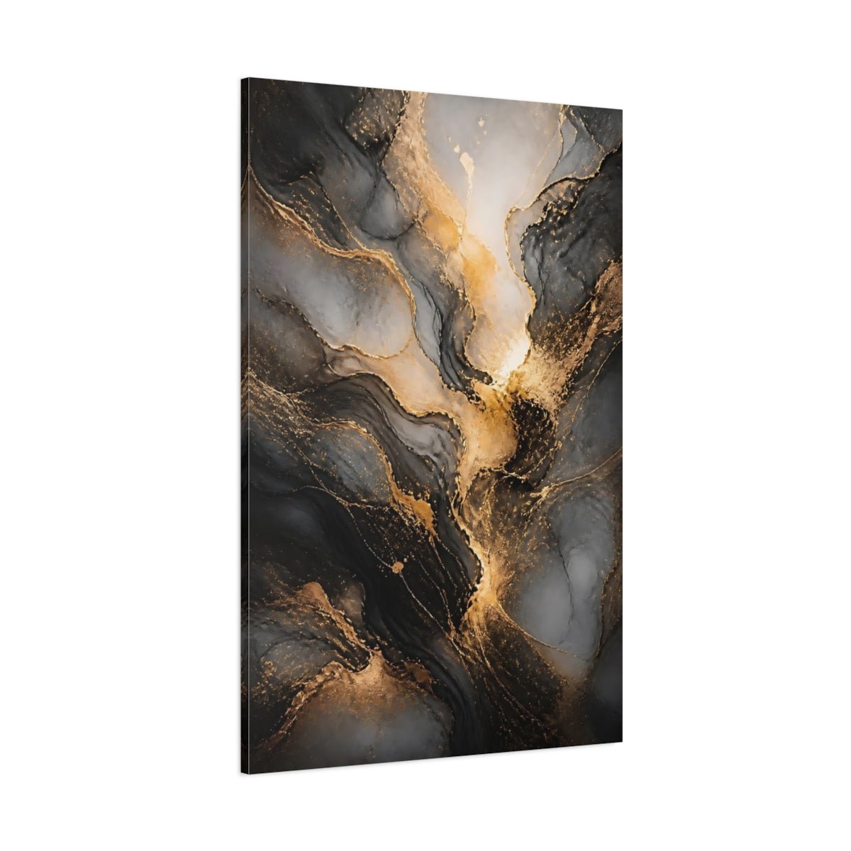 Abstract Flow Gold And Black Canvas Wall Art Print – Living Room Decor, Large - YesArtYes