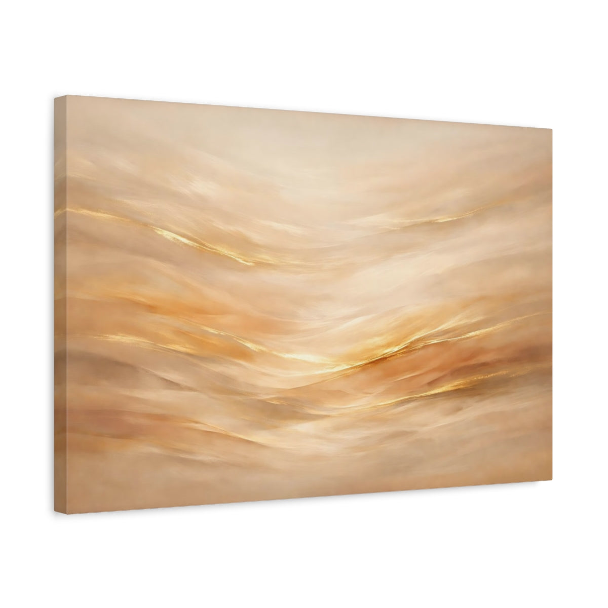 Side Mockup 3. Abstract Abstract Flow Gold And Cream shown as stretched canvas wall art