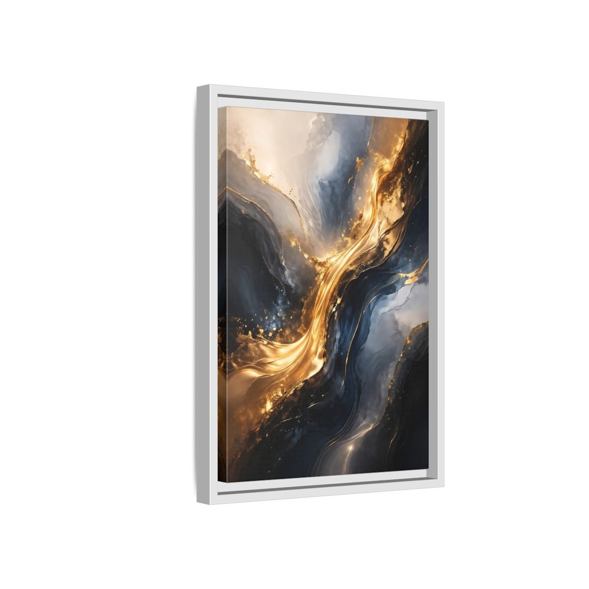 Abstract Flow Gold And - Framed Canvas Wall Art Print - YesArtYes