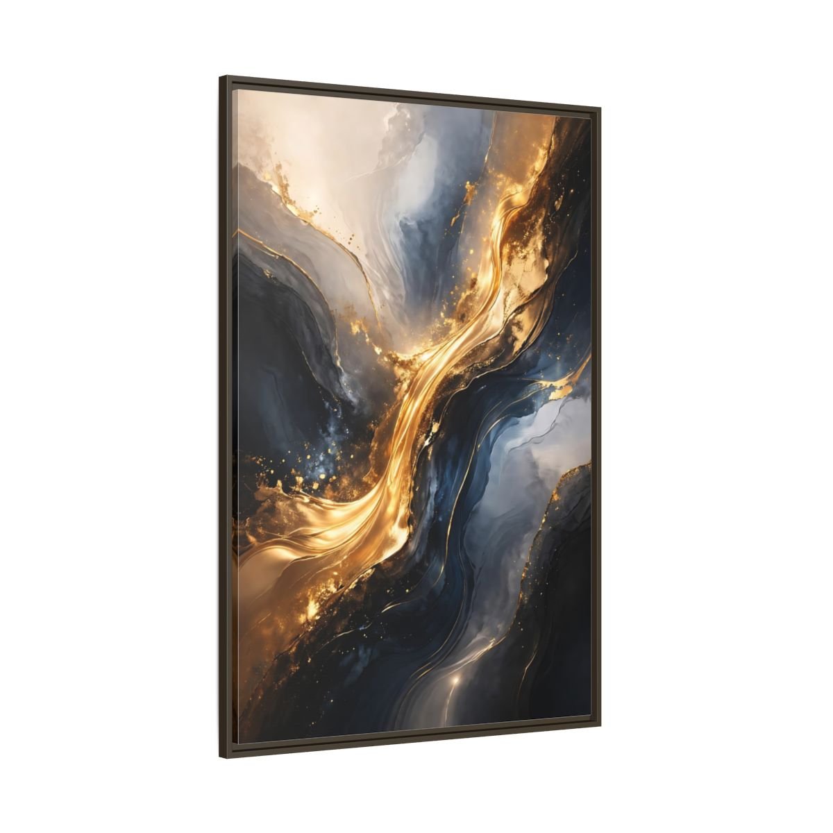 Abstract Flow Gold And - Framed Canvas Wall Art Print - YesArtYes