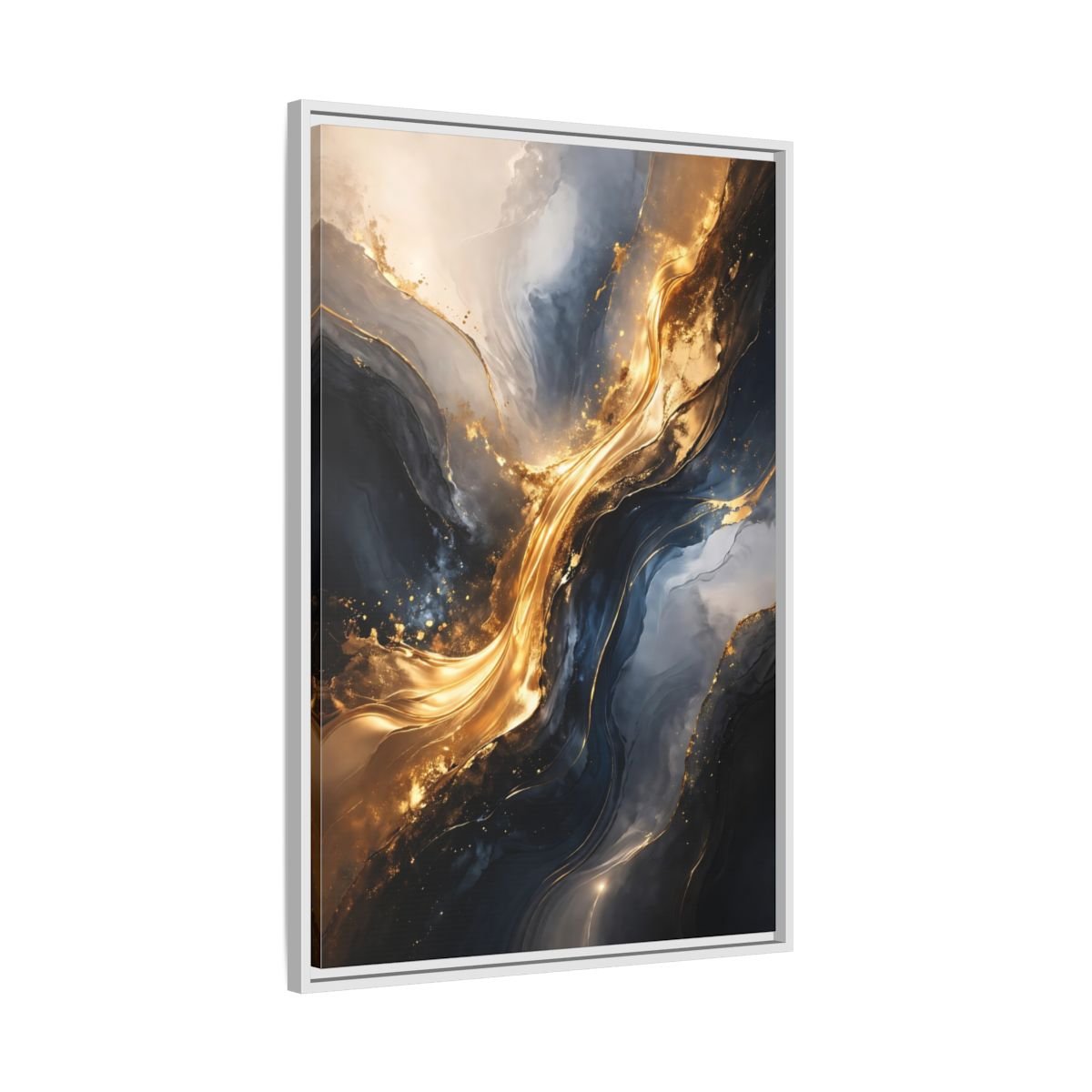 Abstract Flow Gold And - Framed Canvas Wall Art Print - YesArtYes