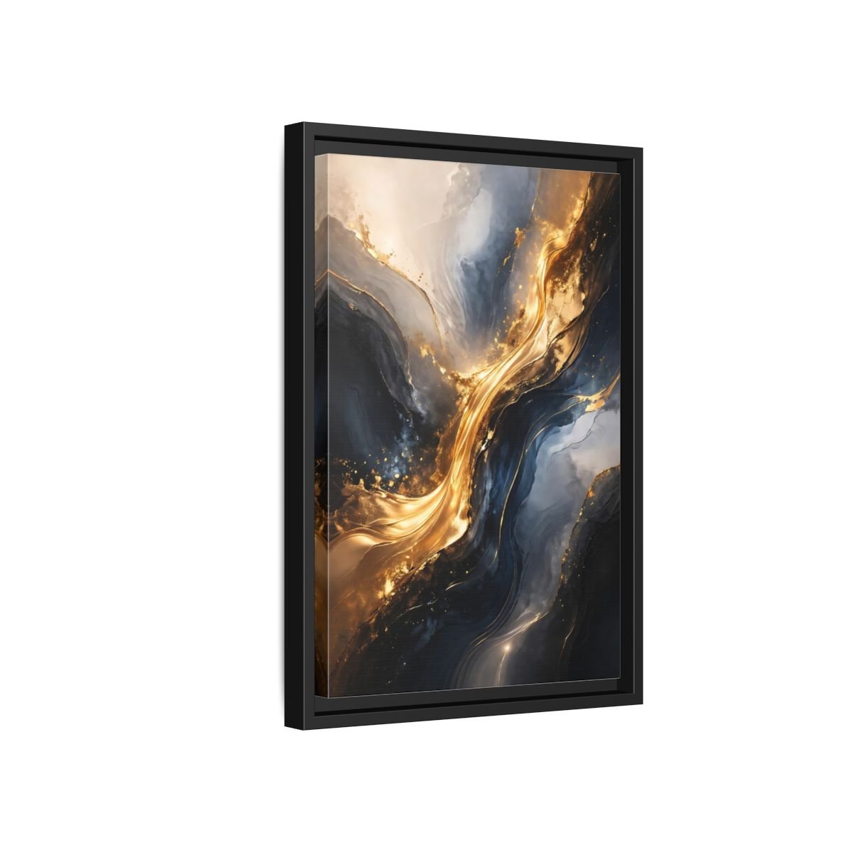 Abstract Flow Gold And - Framed Canvas Wall Art Print - YesArtYes