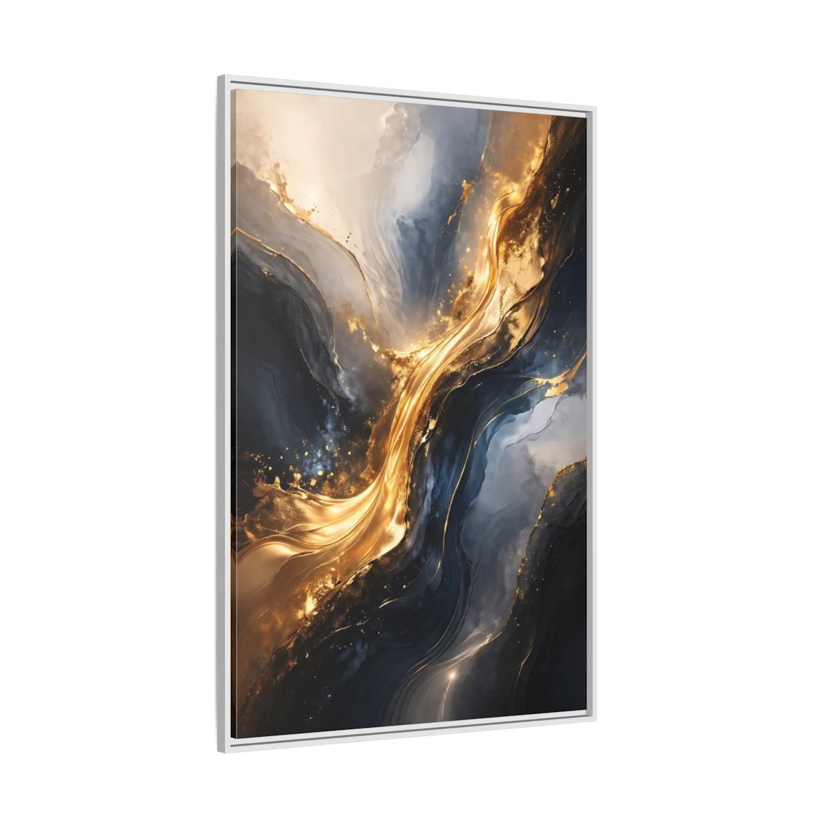 Abstract Flow Gold And - Framed Canvas Wall Art Print - YesArtYes