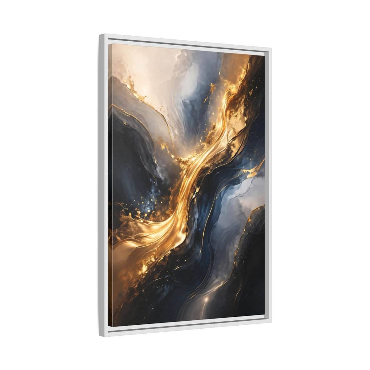 Abstract Flow Gold And - Framed Canvas Wall Art Print - YesArtYes
