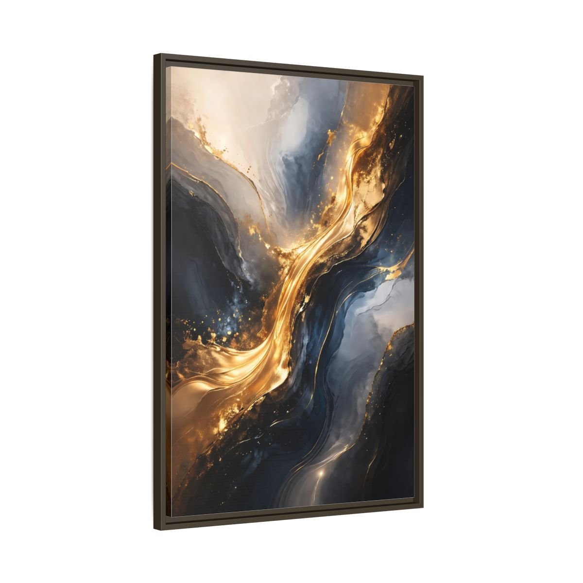 Abstract Flow Gold And - Framed Canvas Wall Art Print - YesArtYes