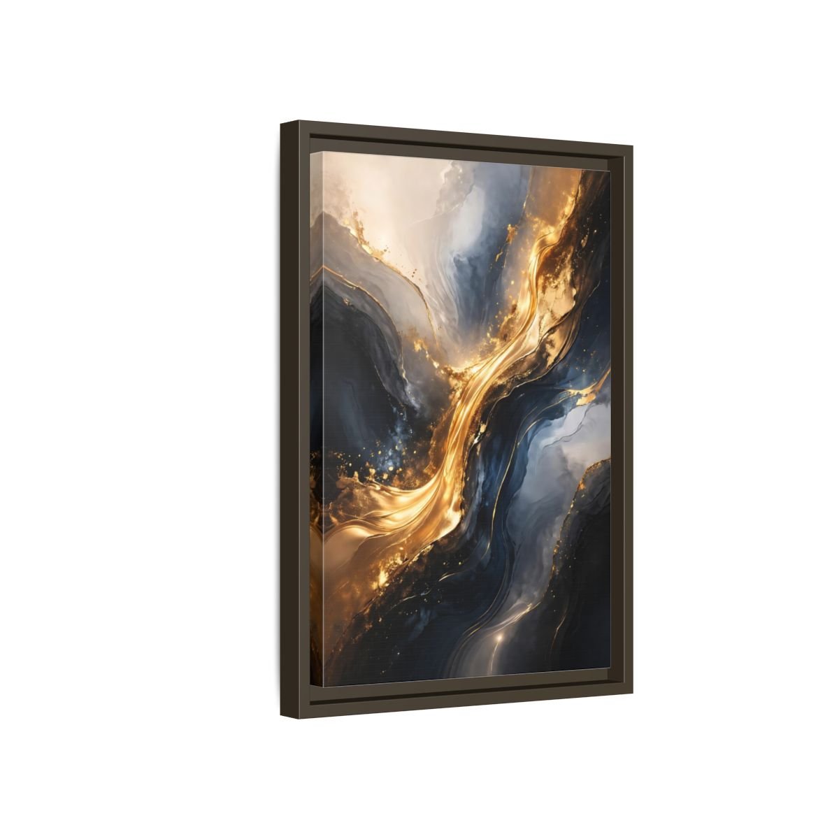 Abstract Flow Gold And - Framed Canvas Wall Art Print - YesArtYes