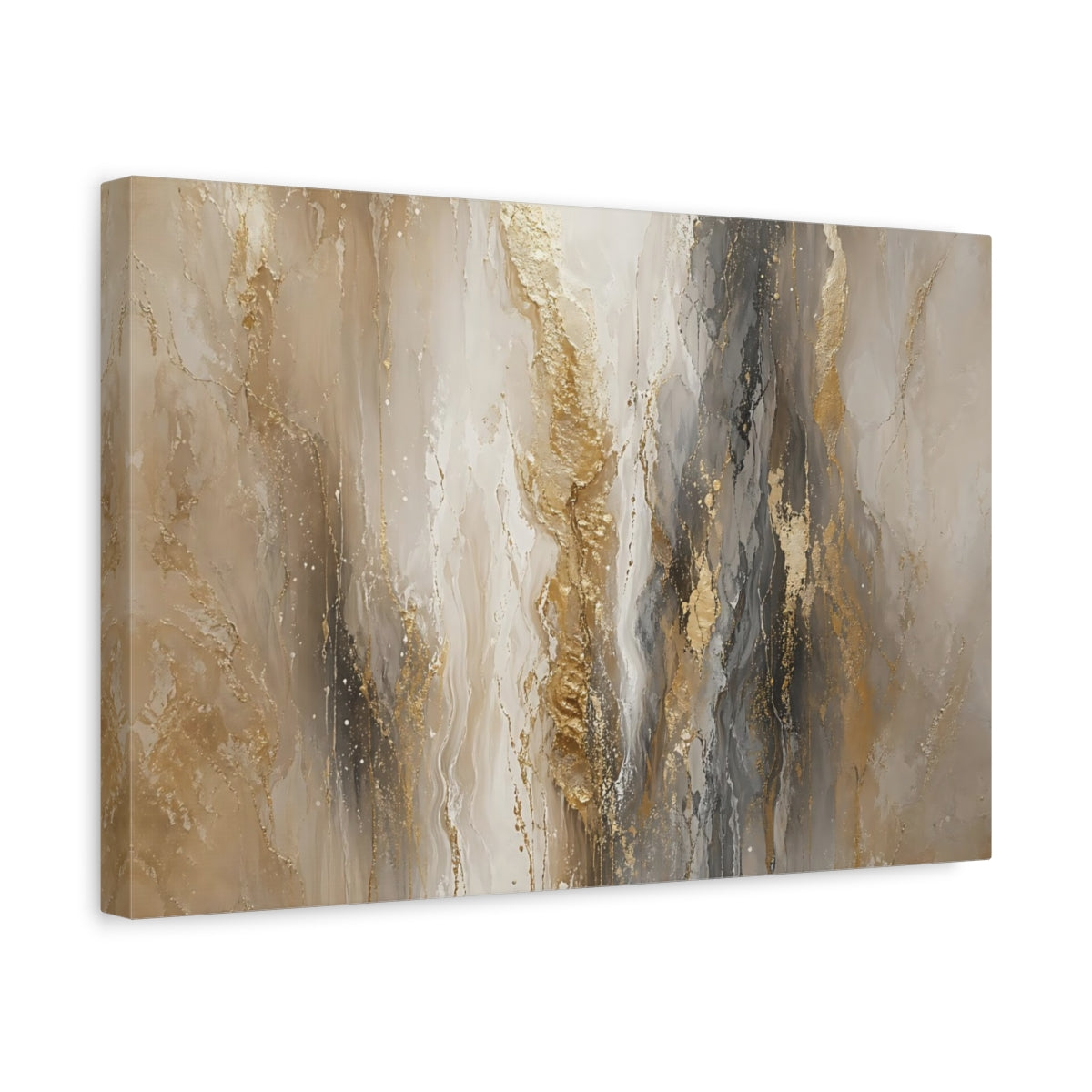 Side Mockup 4. Abstract Abstract Flow Gold And Grey Abstract shown as stretched canvas wall art
