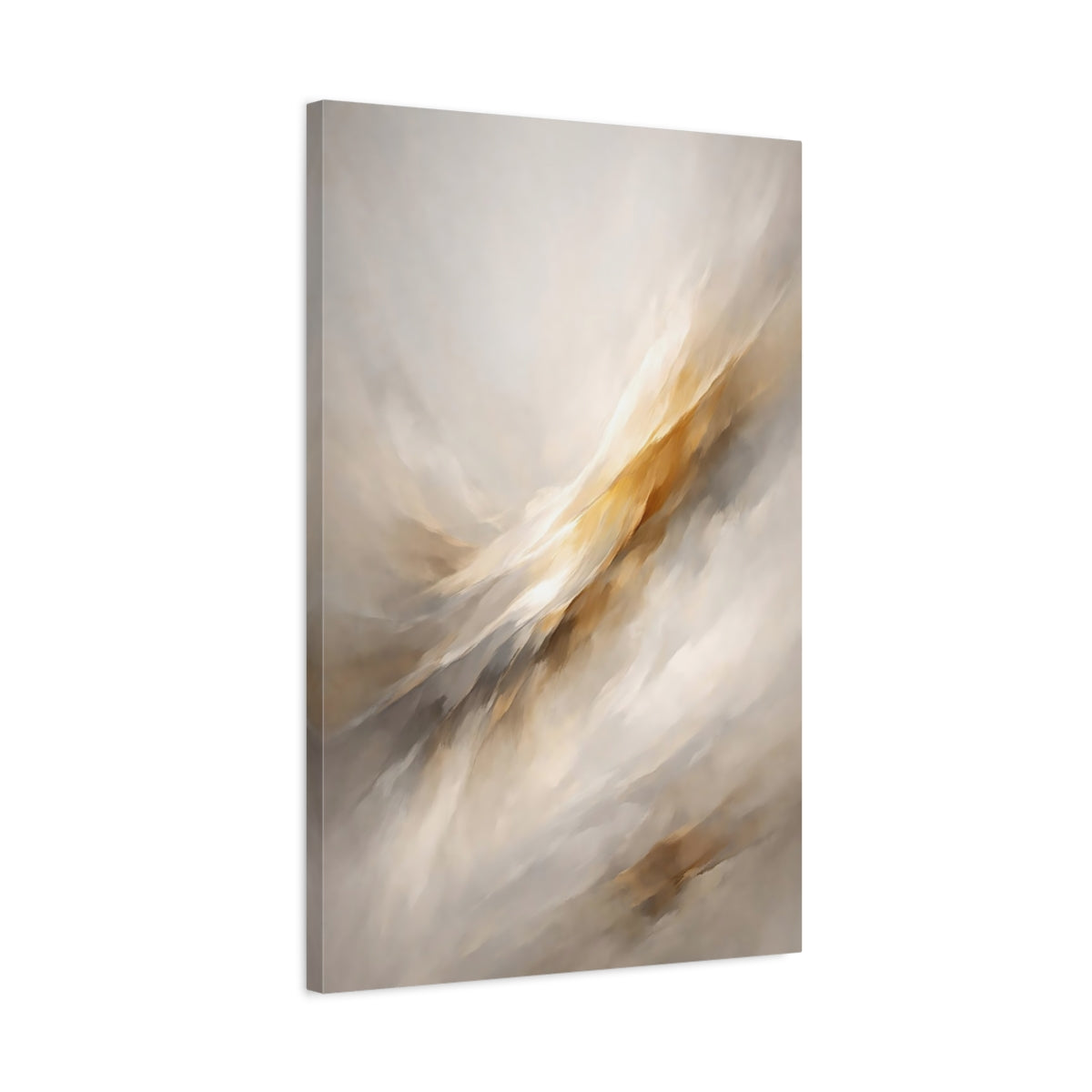 Side Mockup 2. Abstract Abstract Flow Gold And Grey Abstract shown as stretched canvas wall art
