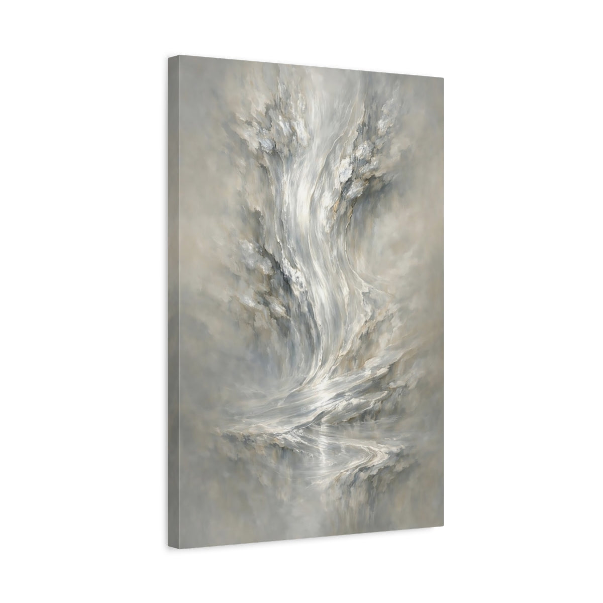 Side Mockup 3. Abstract Abstract Flow Grey And White Abstract shown as stretched canvas wall art
