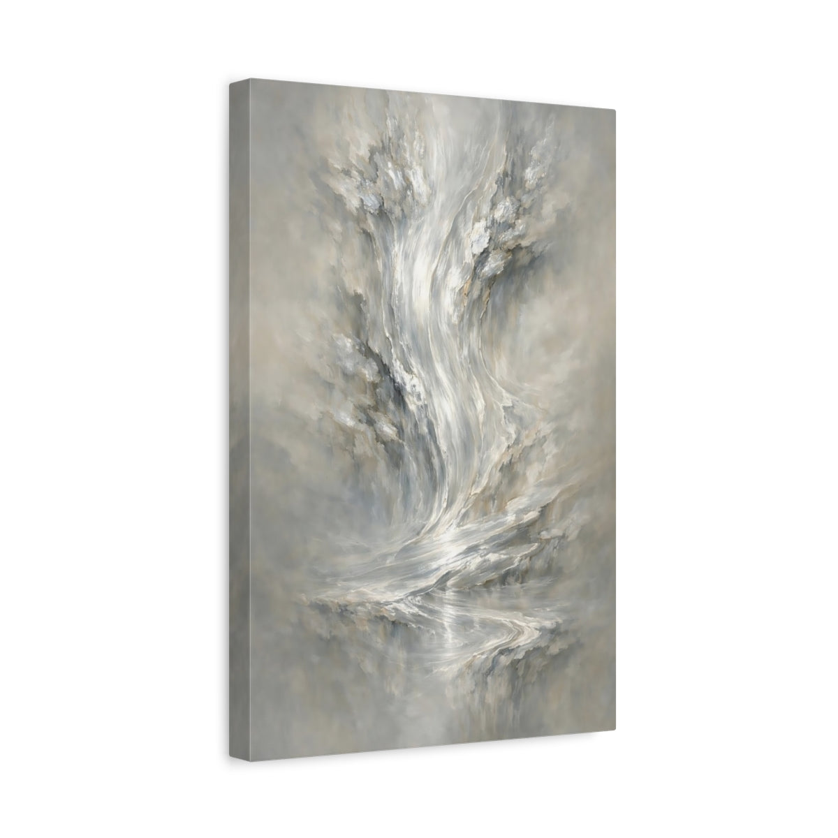 Side Mockup 4. Abstract Abstract Flow Grey And White Abstract shown as stretched canvas wall art