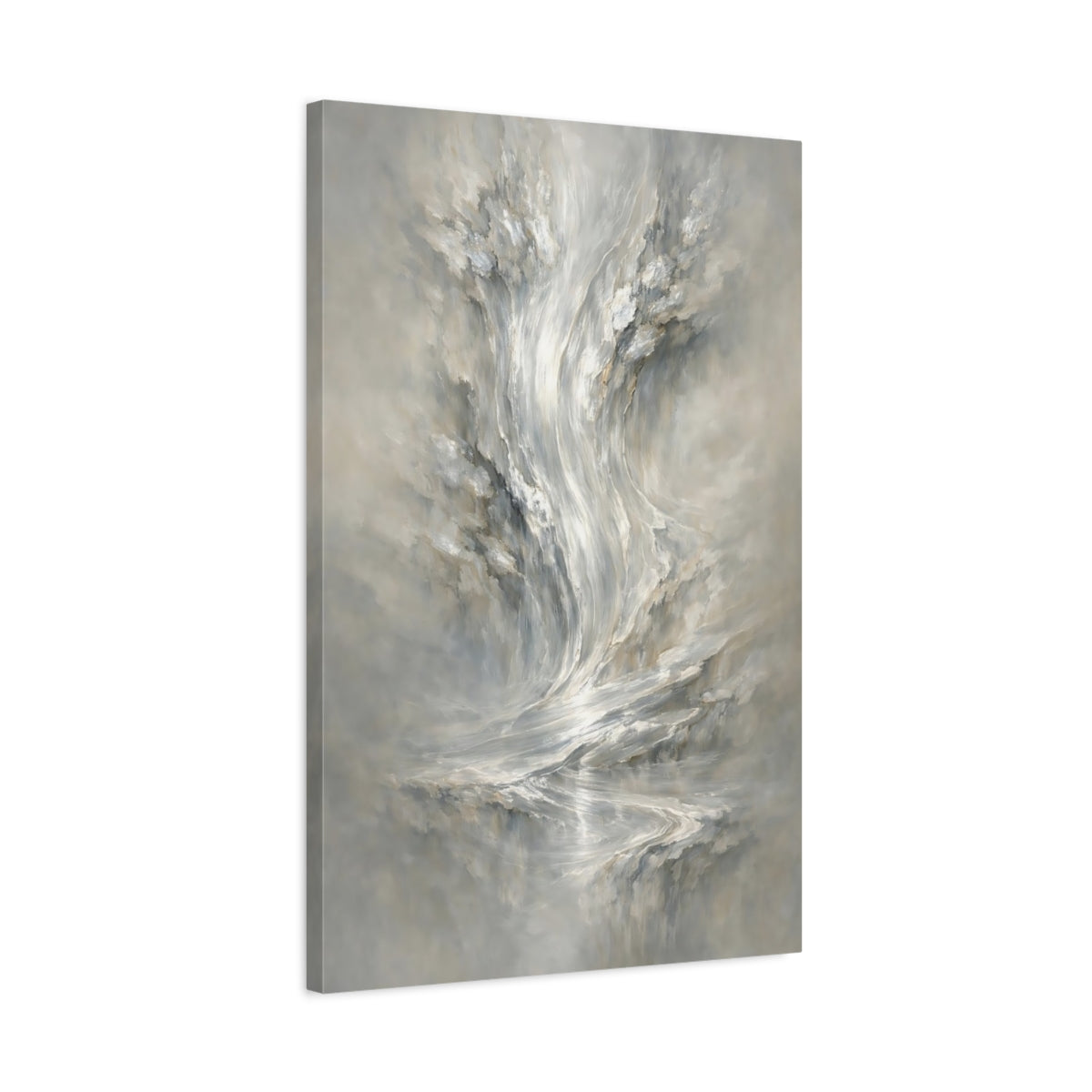 Side Mockup 2. Abstract Abstract Flow Grey And White Abstract shown as stretched canvas wall art