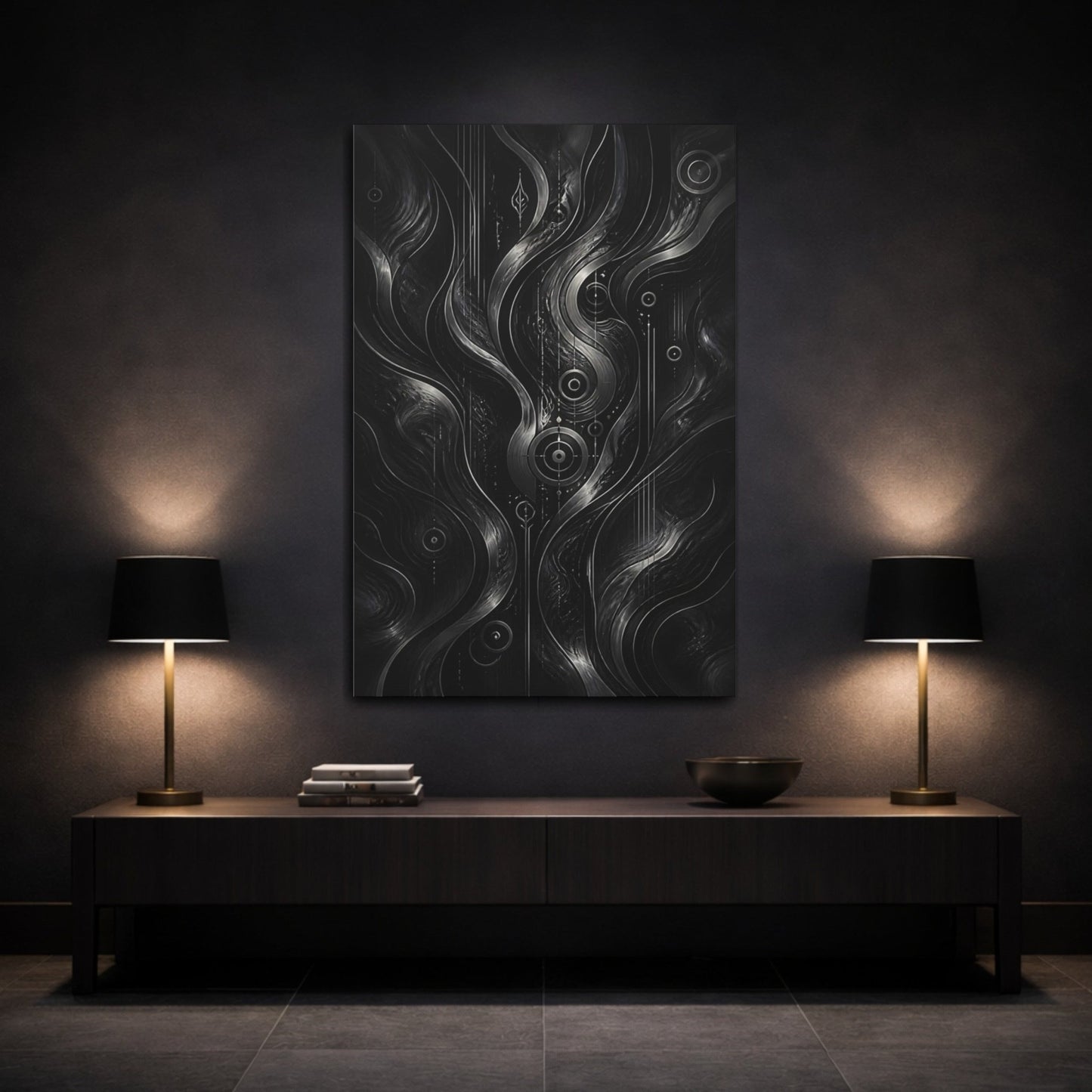 Abstract Flow Monochrome Canvas Wall Art Print – Living Room Decor, Above Fireplace - YesArtYes